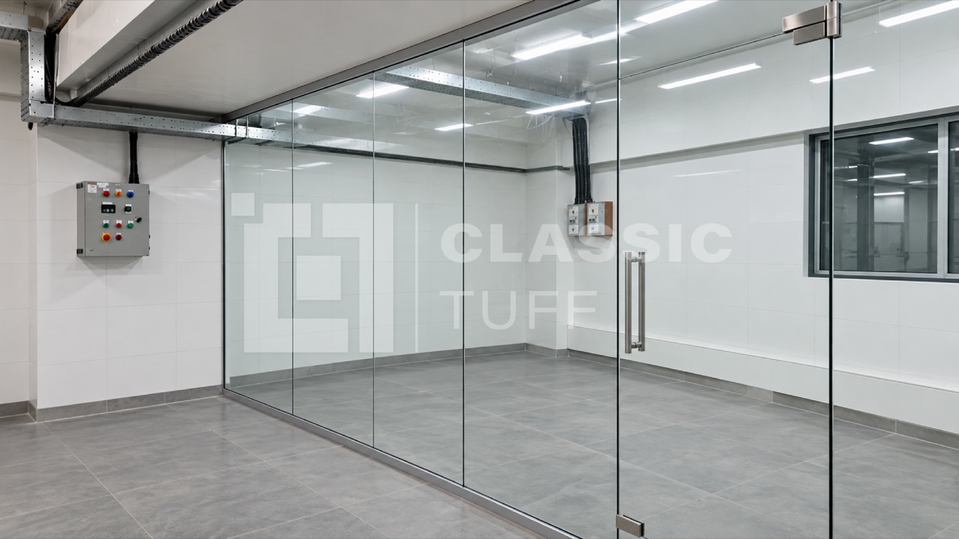 Clean room glass vision panel and door